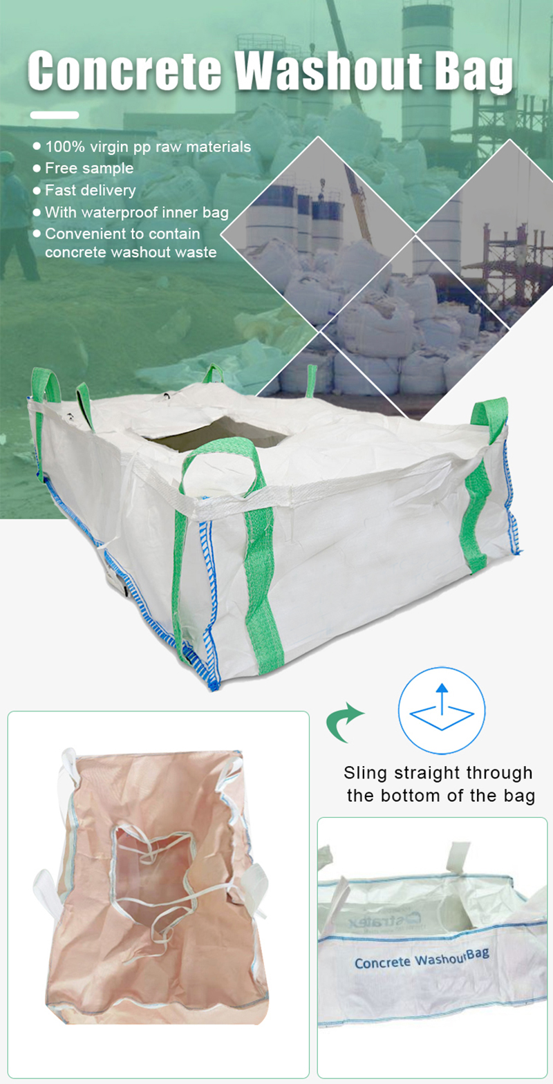 concrete washout bag with pe liner bag inside for loading concrete washout waste 1500kg 2500kg 6